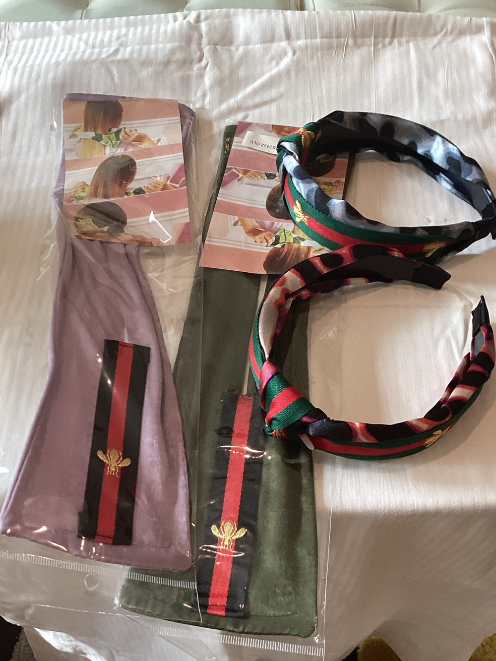 Women’s Decorative Hairband and Scarf Set - Purple, Green, Black
